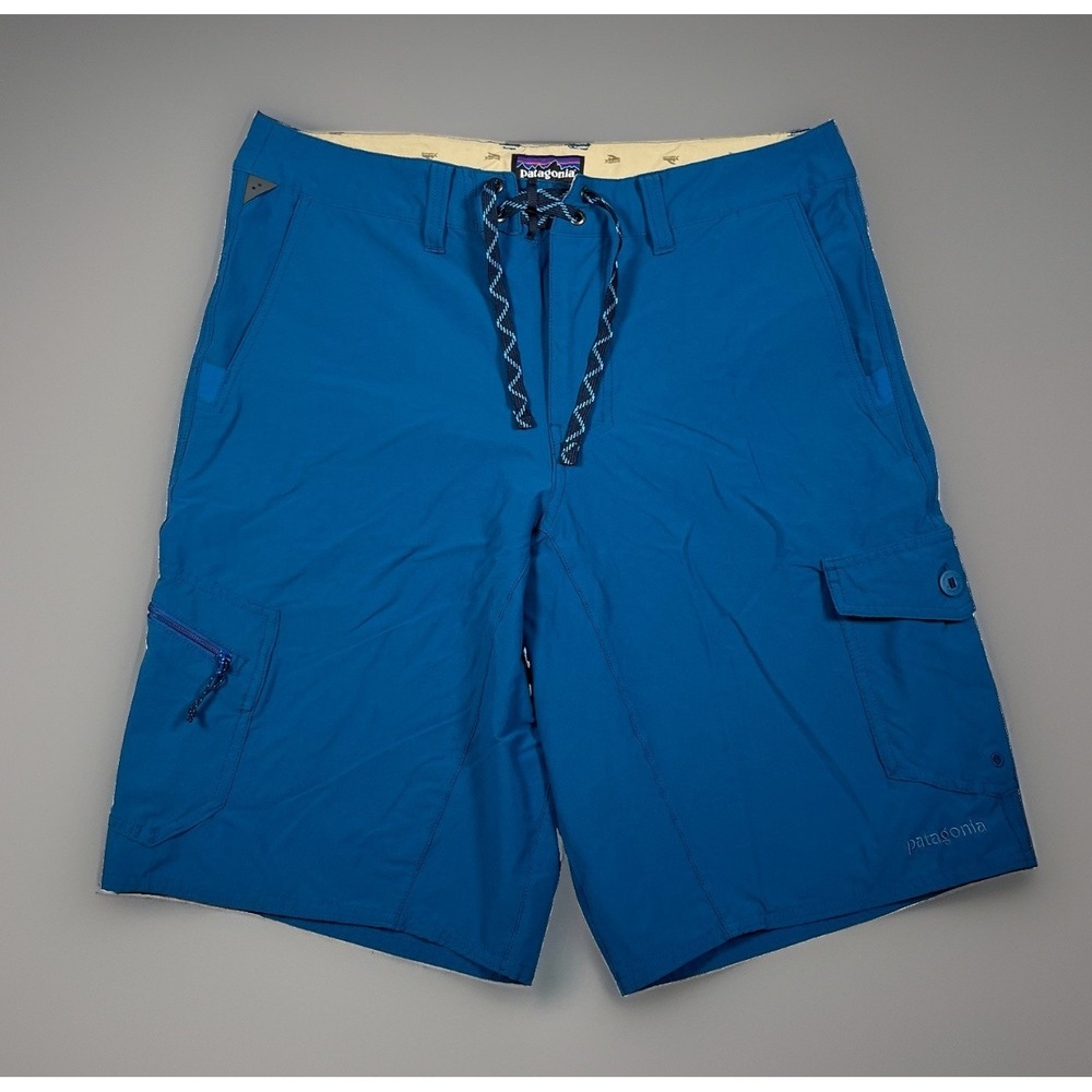 Patagonia MOC Hybrid Shorts Men 34 Big Sur Blue UPF 50+ Cargo Pockets *EUC